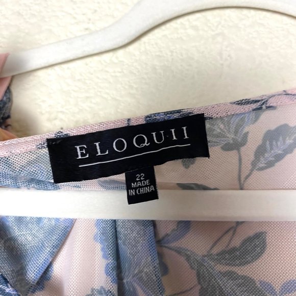 Eloquii Ruched Bodycon Floral Print Long Sleeve Stretch Midi Slit Dress Blush Pi - Picture 8 of 9